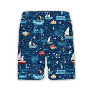 Whimsical Ocean Sailboat & Starfish Hawaiian Shirt – Anchor Compass Marine Print