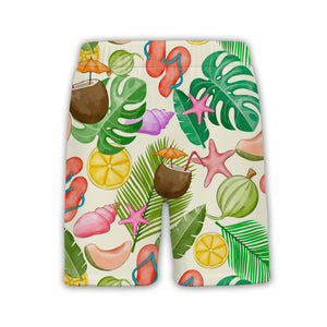 White Retro Doodle Palm Tree Hawaiian Shirt with Pineapple Geometric Pattern