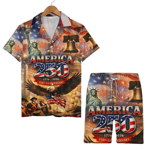America 250th Anniversary Hawaiian Shirt - Founding Fathers & Landmarks All-Over Print
