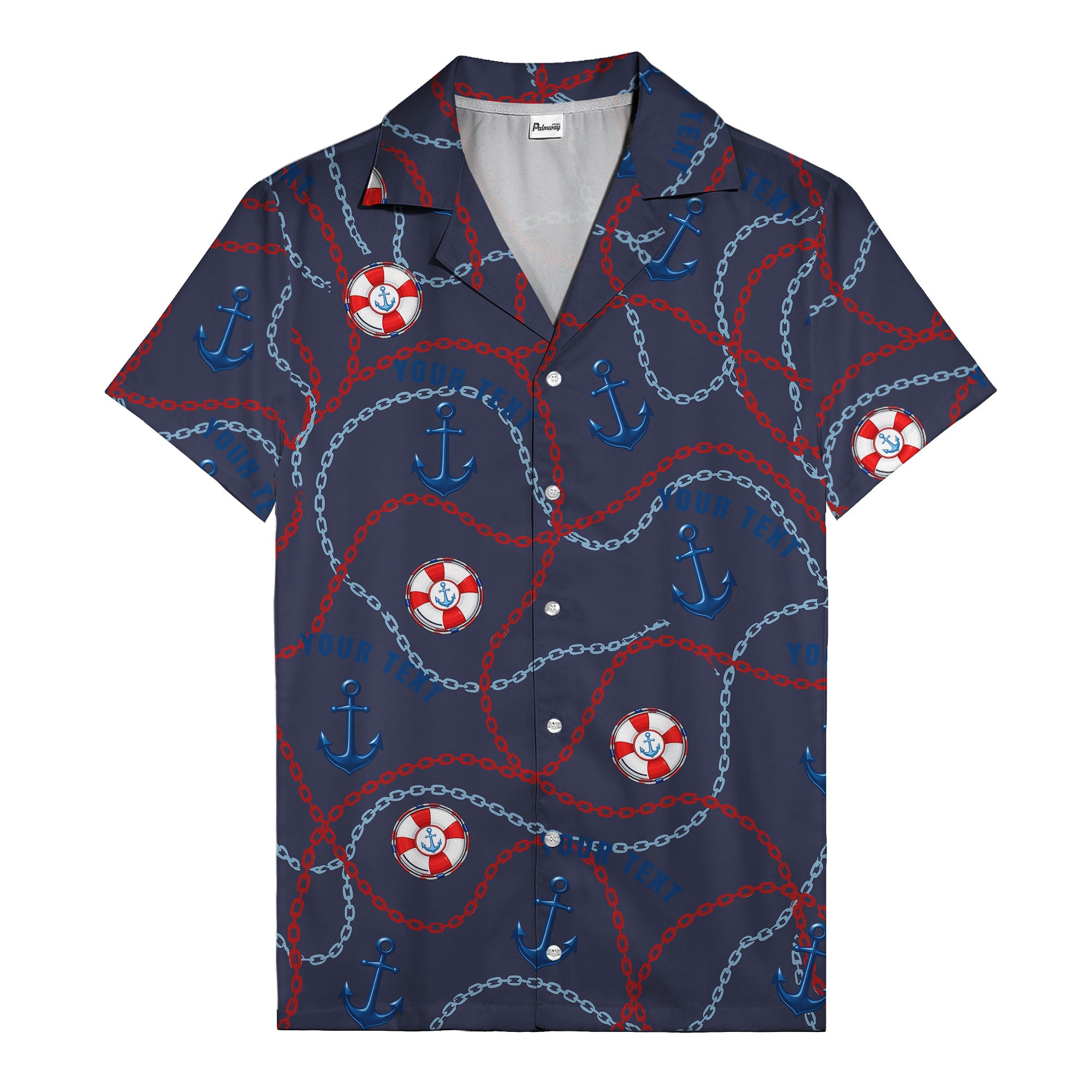 anchors lifebuoys chain link pattern nautical hawaiian shirt