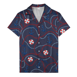 anchors lifebuoys chain link pattern nautical hawaiian shirt