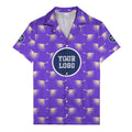 art deco crane silhouette logo beige navy hawaiian shirt
