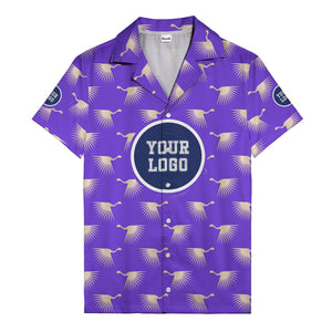 art deco crane silhouette logo beige navy hawaiian shirt