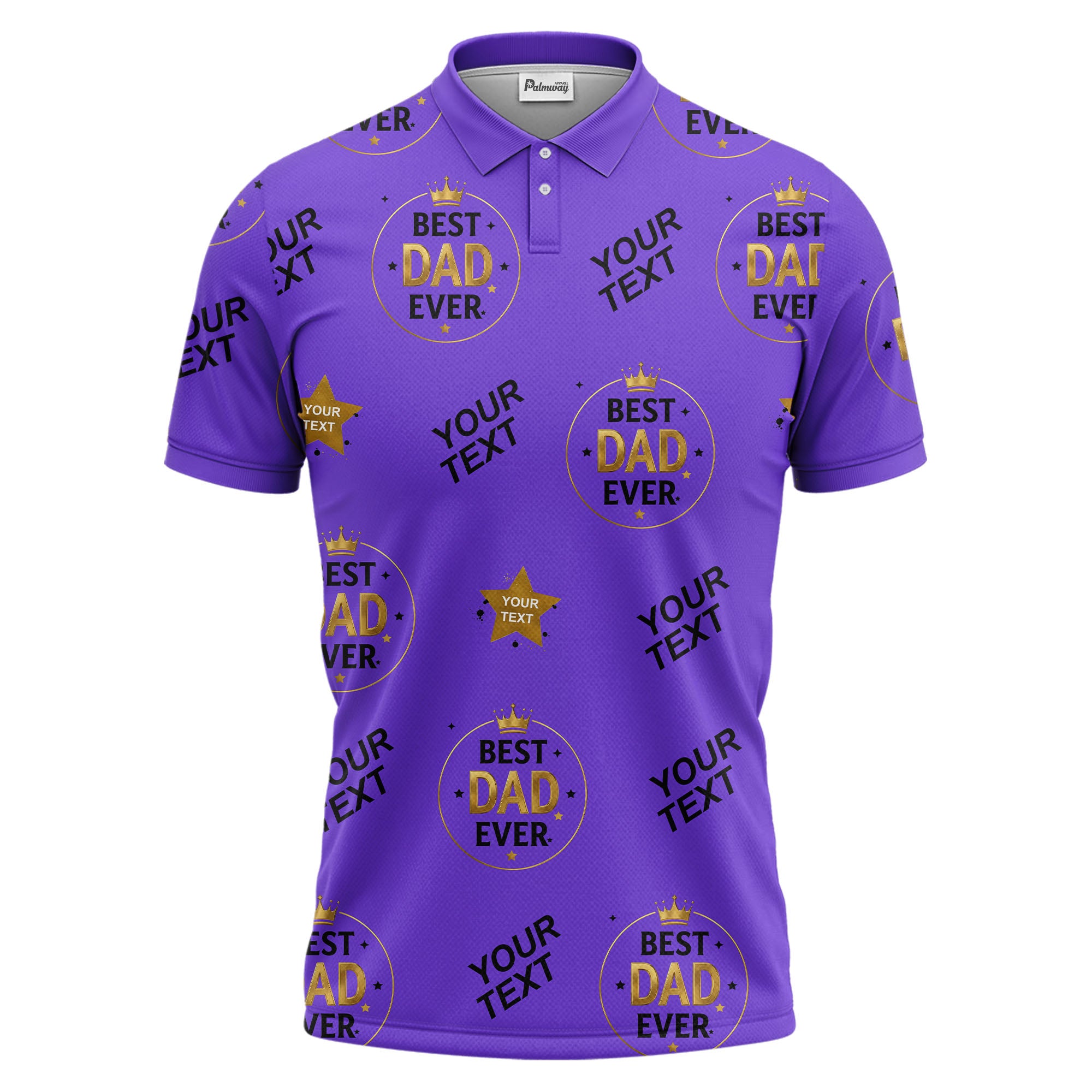 best dad ever crown & stars repeat pattern black gold polo shirt