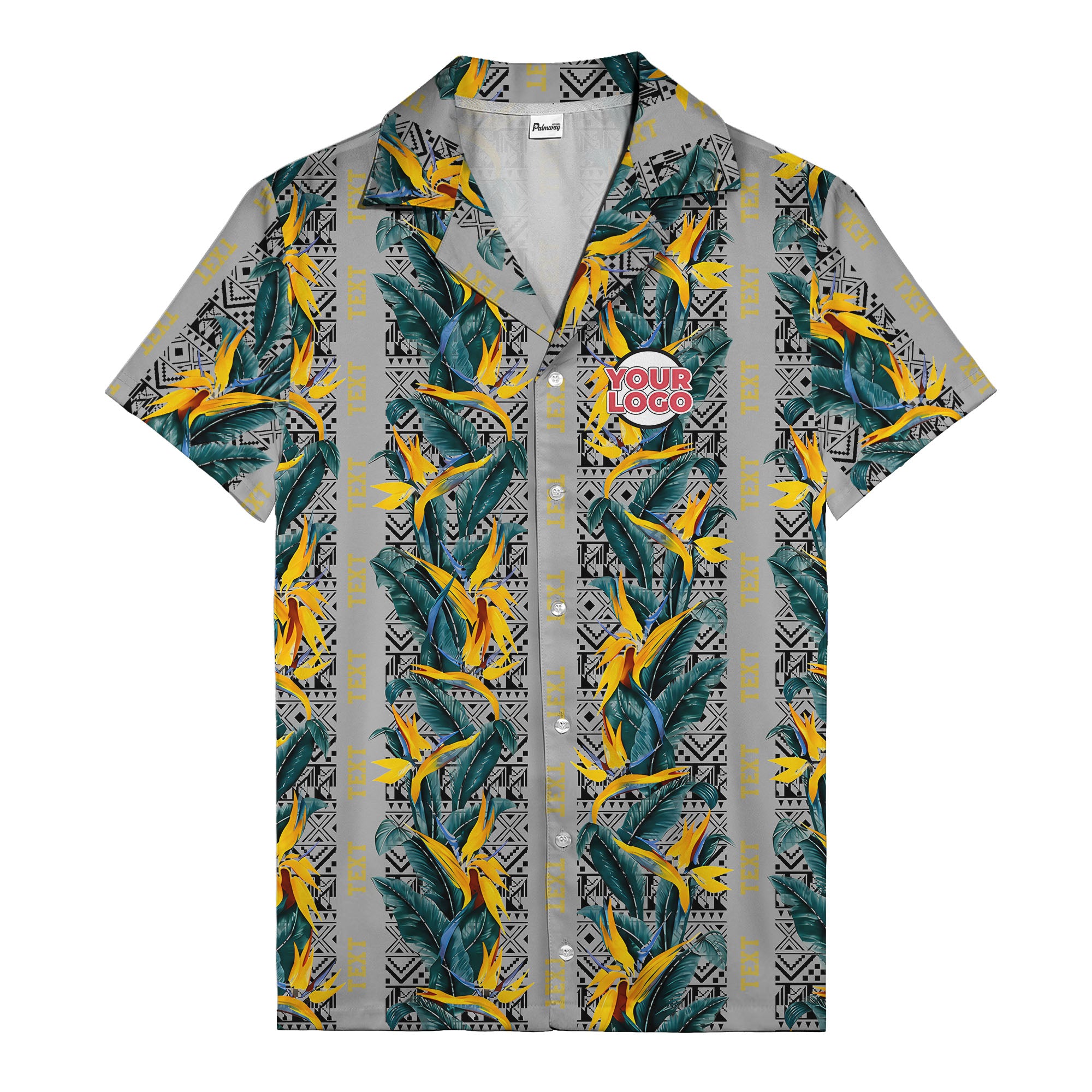 bird of paradise blossoms & tribal border black hawaiian shirt for men