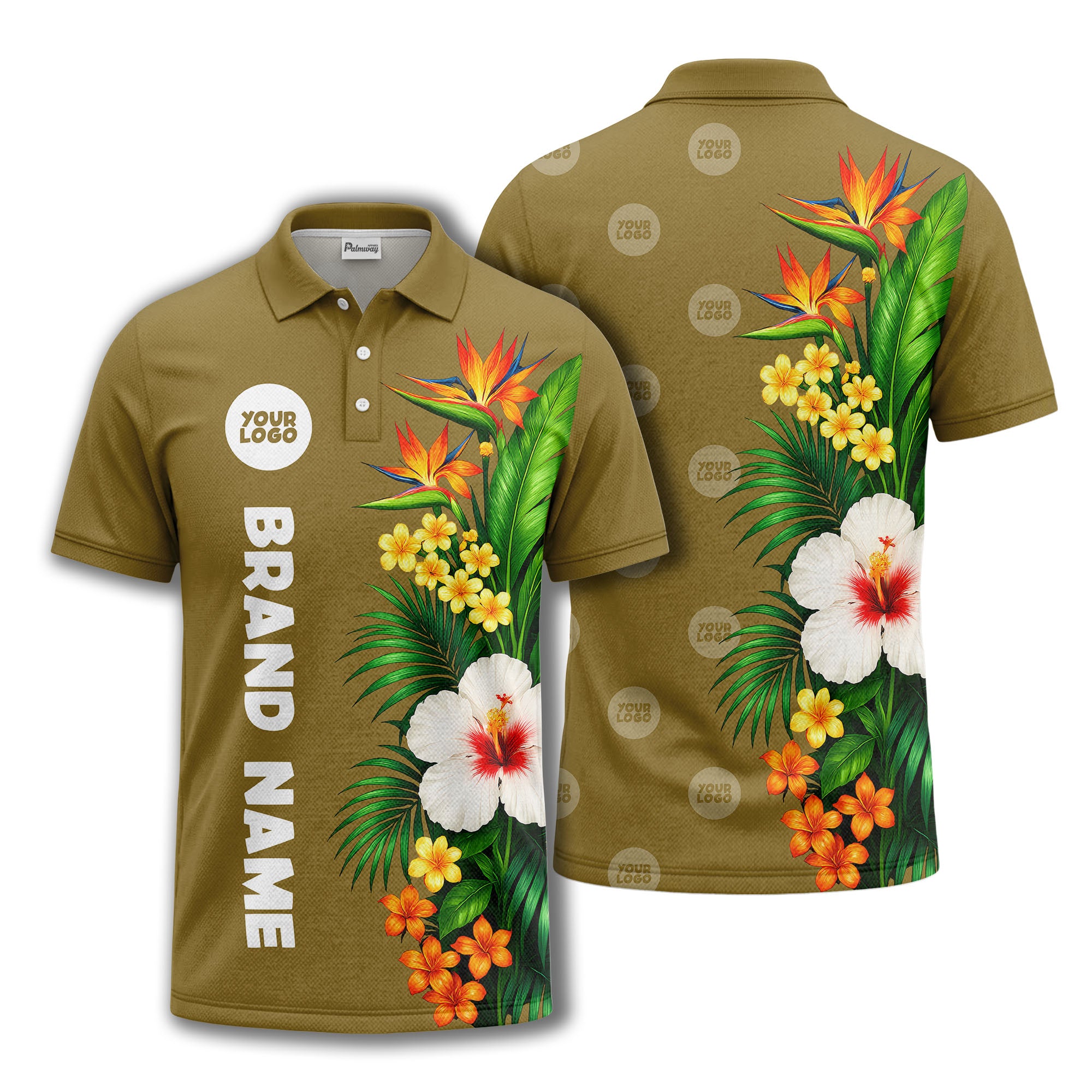 bird of paradise & hibiscus floral polo shirt for men