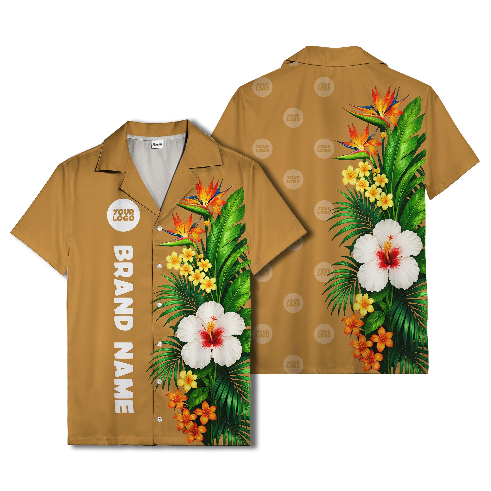 bird of paradise & hibiscus hawaiian shirt with palm leaves