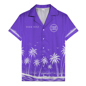 black and white palm trees & seagulls coastal scene hawaiian shirt