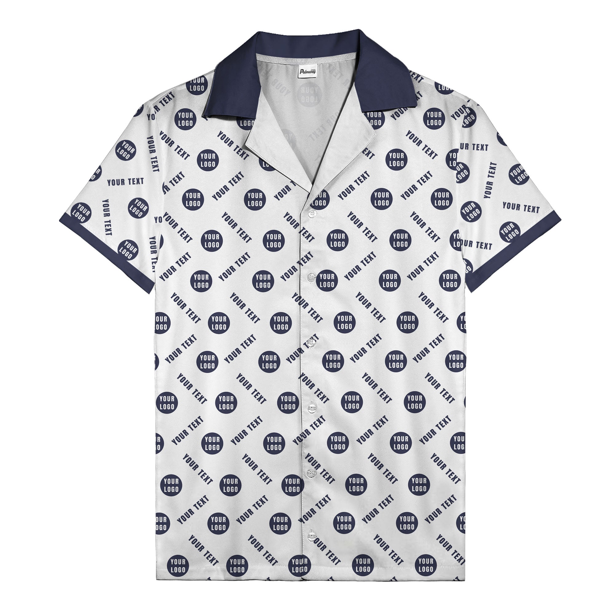 black custom logo circles text white hawaiian shirt