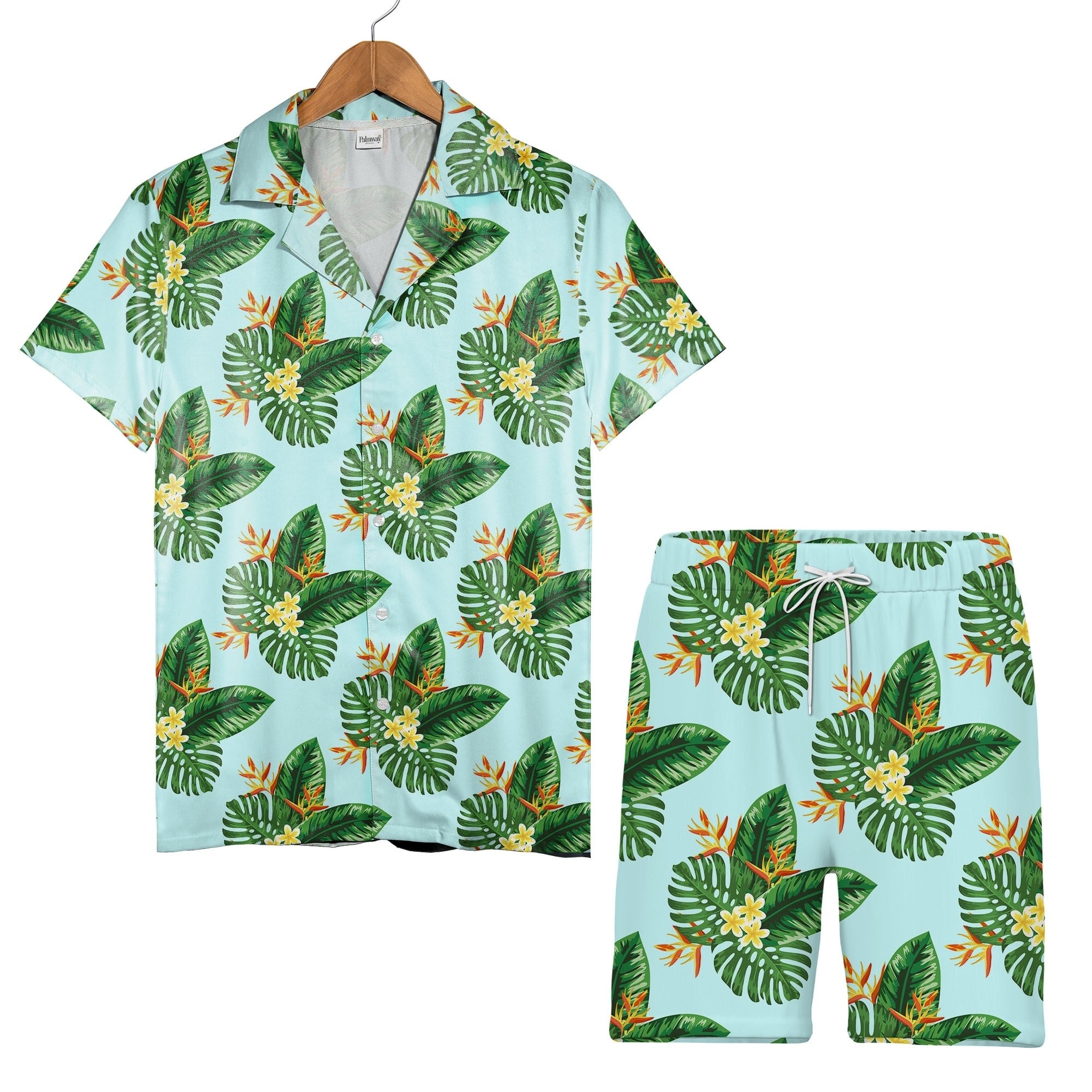 Black Elegant Monstera Hawaiian Shirt with Lime Green Mint Gradient Leaves