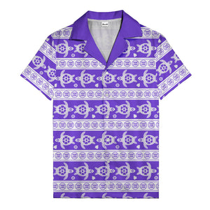 black sea turtles & white floral repeat hawaiian shirt for men