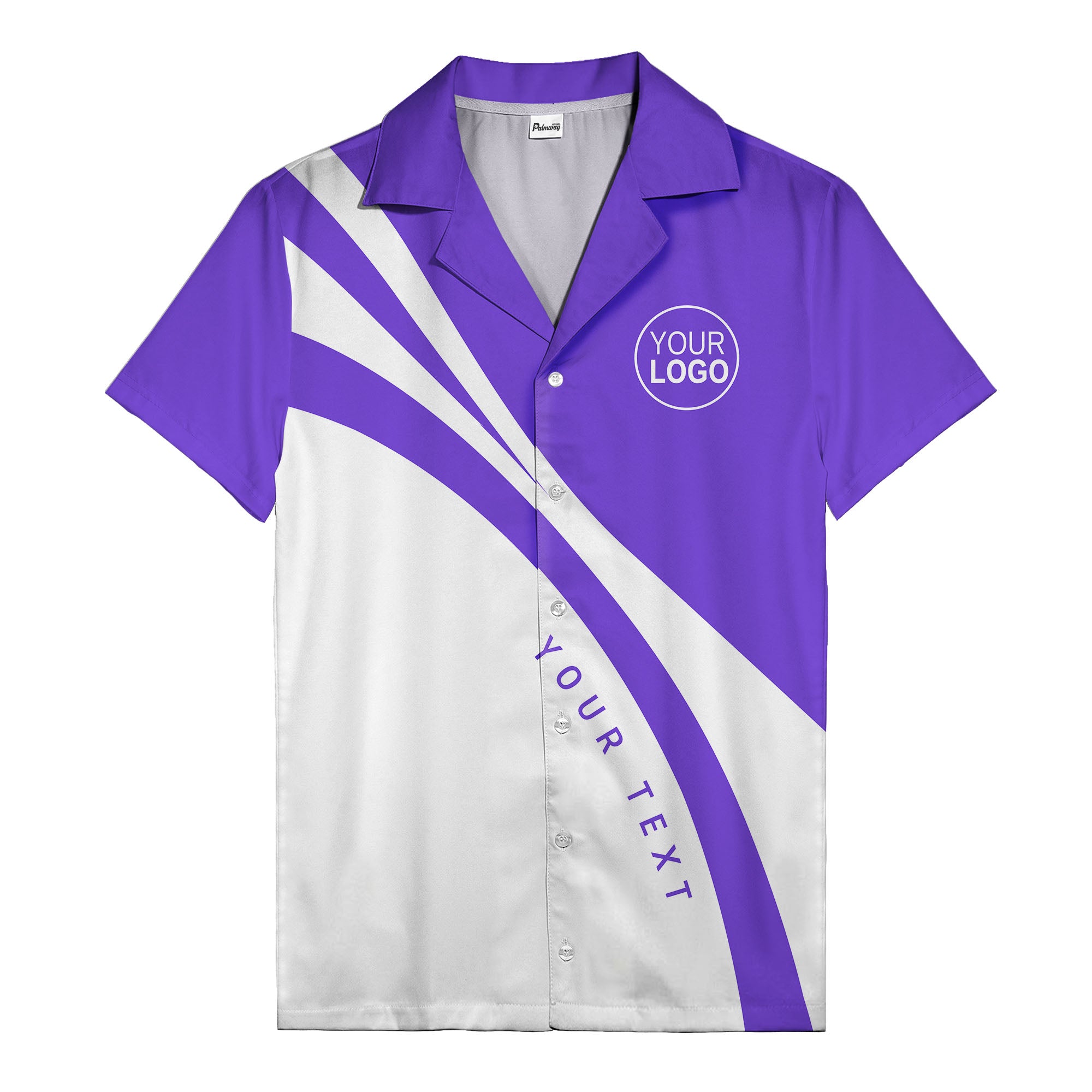 black white diagonal stripe hawaiian shirt with custom logo slot