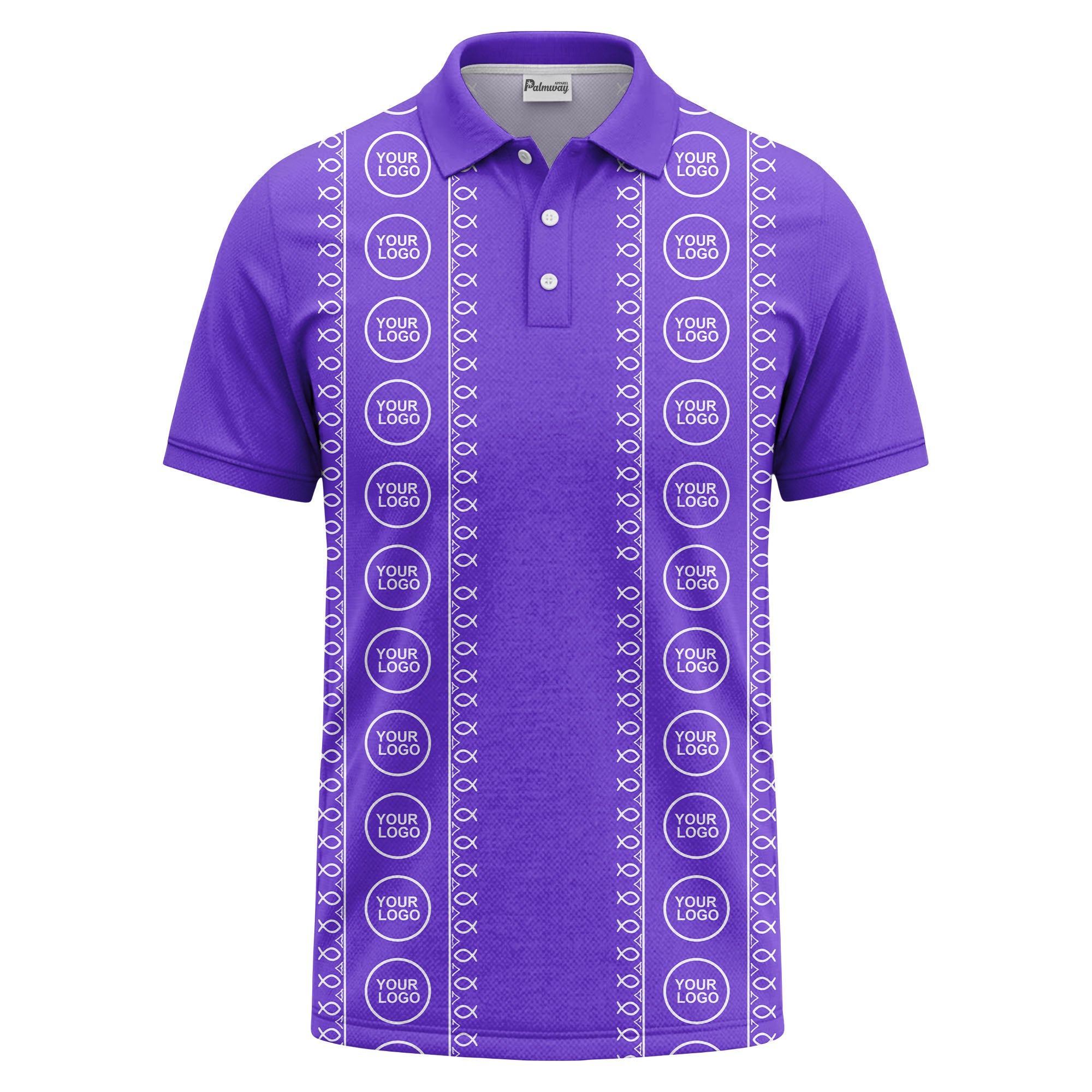 black white fish symbol repeat pattern golf polo shirt