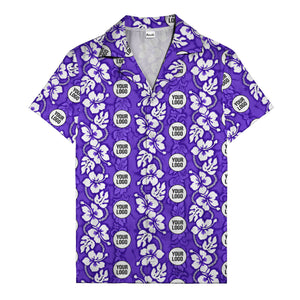 black & white hibiscus monstera custom logo hawaiian shirt for men