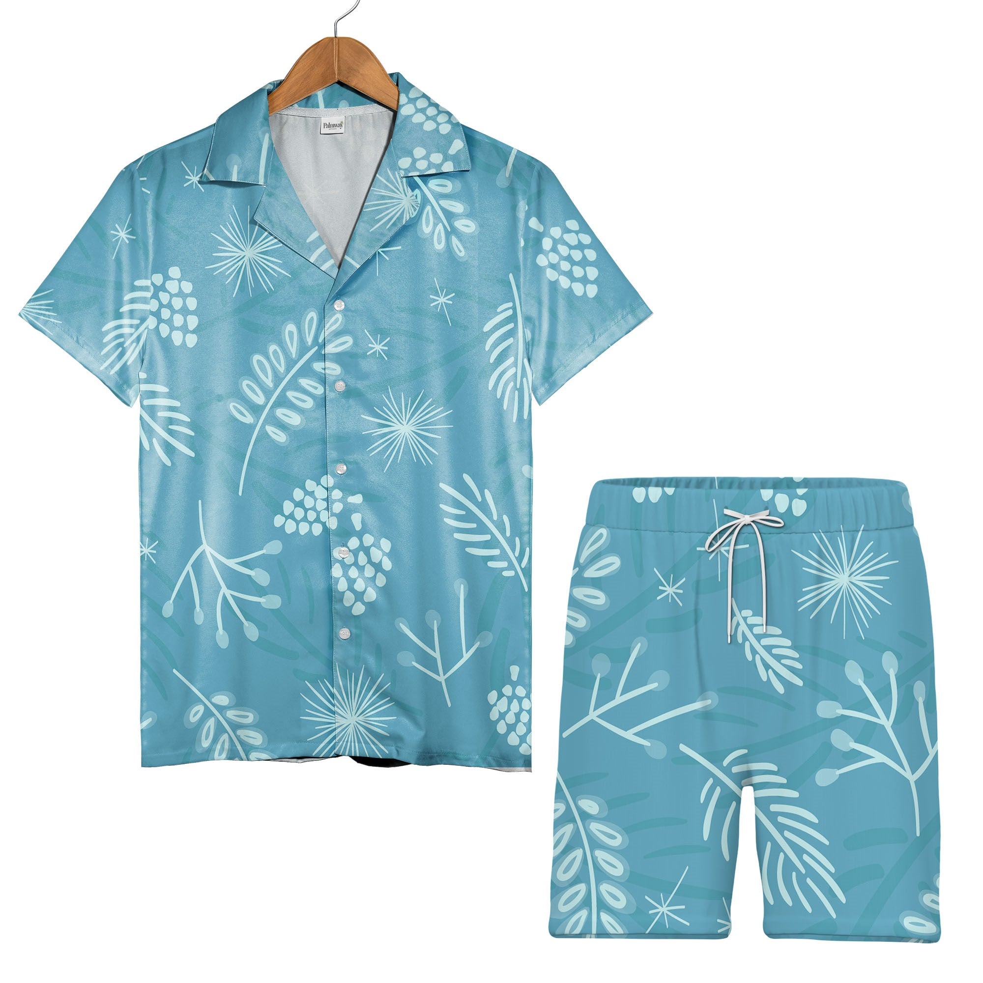 Cerulean Pine Needle Hawaiian Shirt with Berry and Pinecone Accents