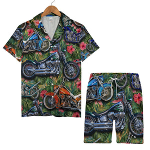 Chrome Hibiscus Biker Paradise Tropical Motorcycle Hawaiian Shirt For Men