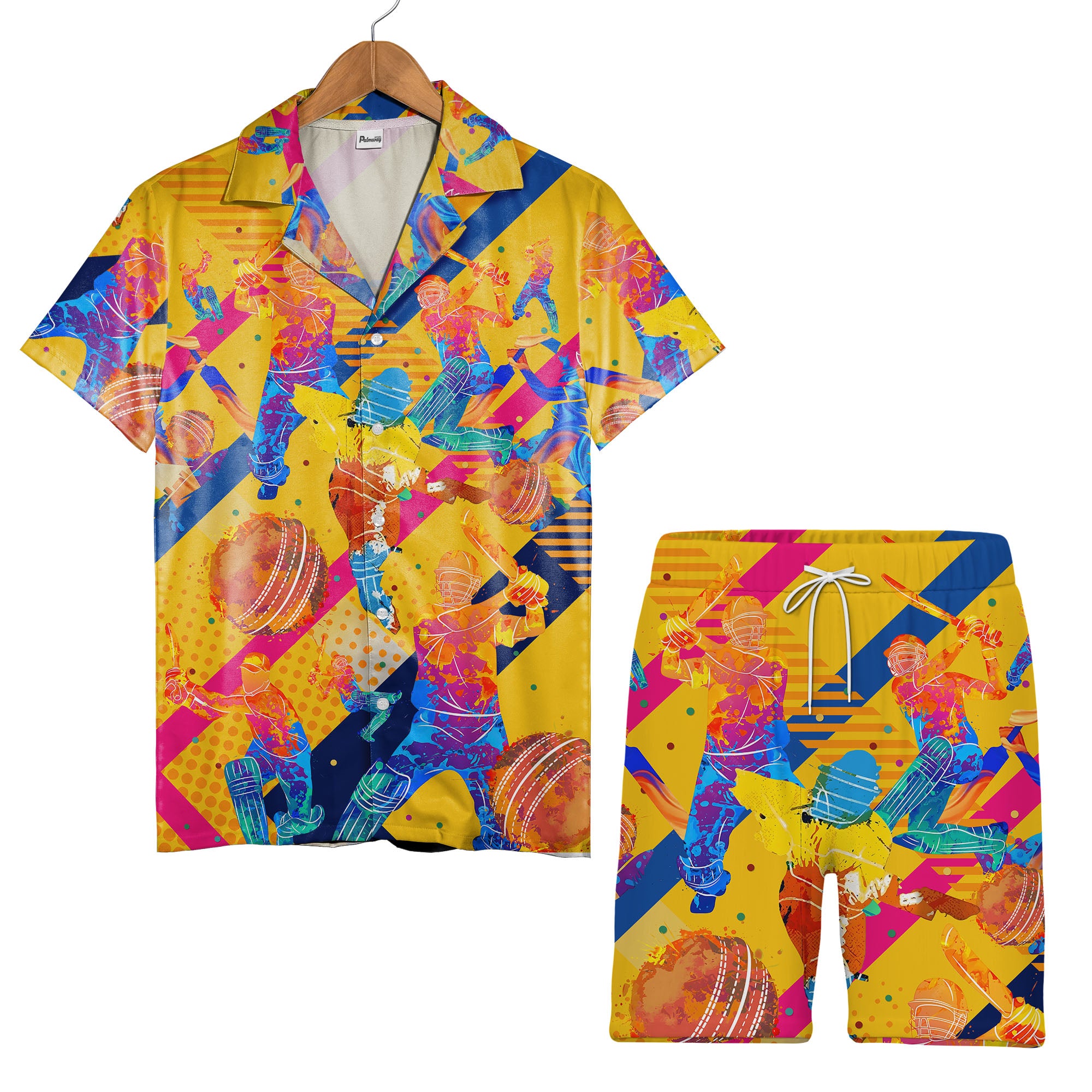 Cricket Hawaiian Shirt - Colorful Abstract Players Bats & Balls Sport Aloha Tee