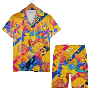 Cricket Hawaiian Shirt - Colorful Abstract Players Bats & Balls Sport Aloha Tee