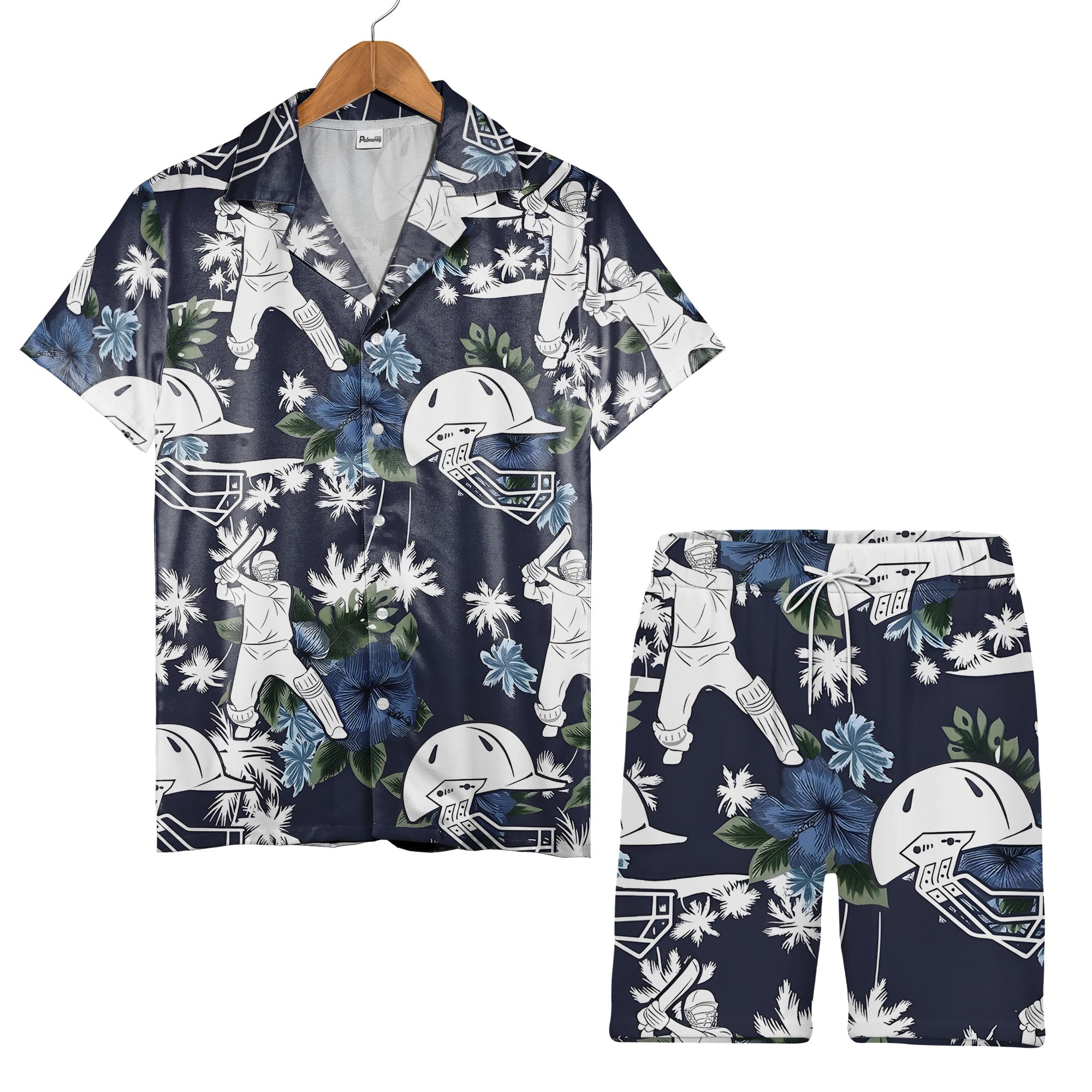 Cricket Sport Hawaiian Shirt - Tropical Players Teal Palm Trees & Floral Design