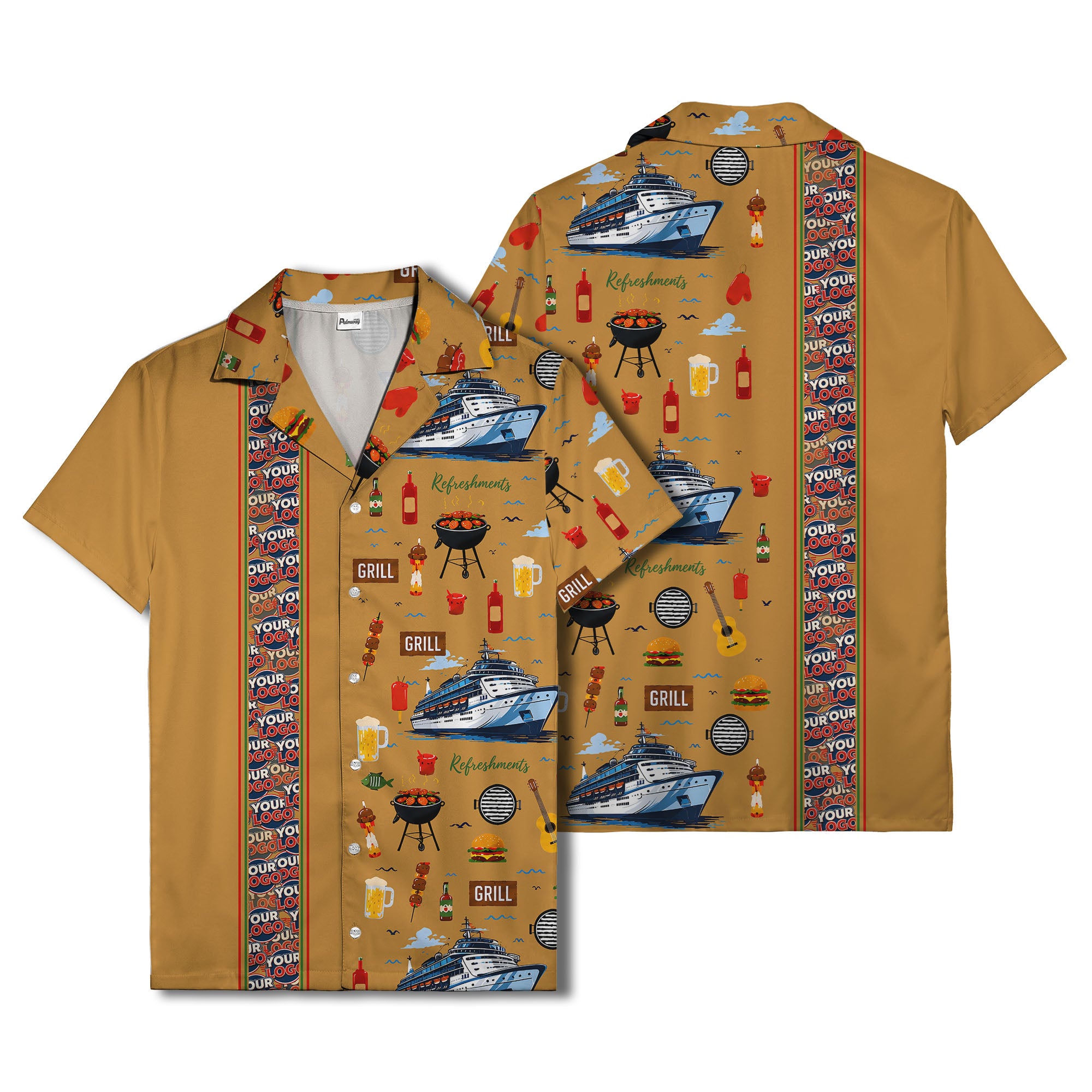 cruise ship grill & refreshments fun cartoon hawaiian shirt for men
