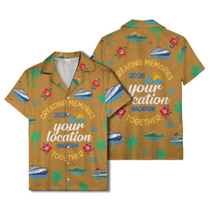 cruise ship & palm fronds watercolor vacation memories hawaiian shirt