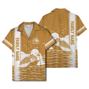 cruise ship silhouette sunset palm trees hawaiian shirt