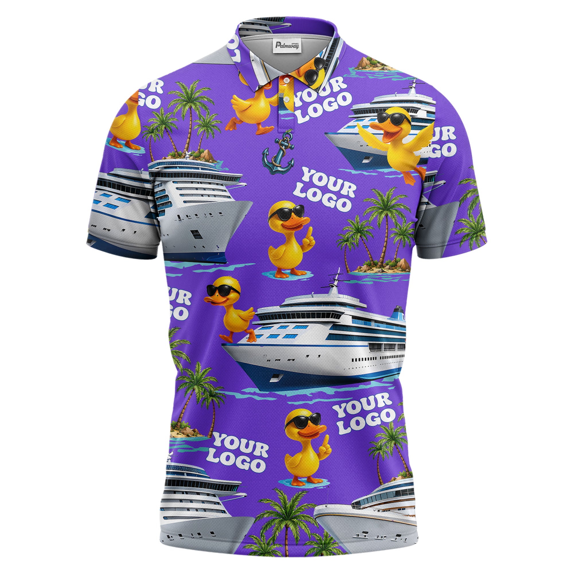 cruise ship & sunglasses ducks cartoon islands polo shirt for men