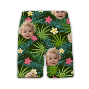 Custom Child Face Hawaiian Shirt with Tropical Hibiscus Garden