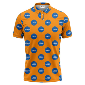 custom color logo polo shirt | bold branded repeating pattern