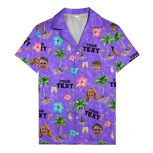 custom faces palm trees hibiscus watercolor hawaiian shirt for men