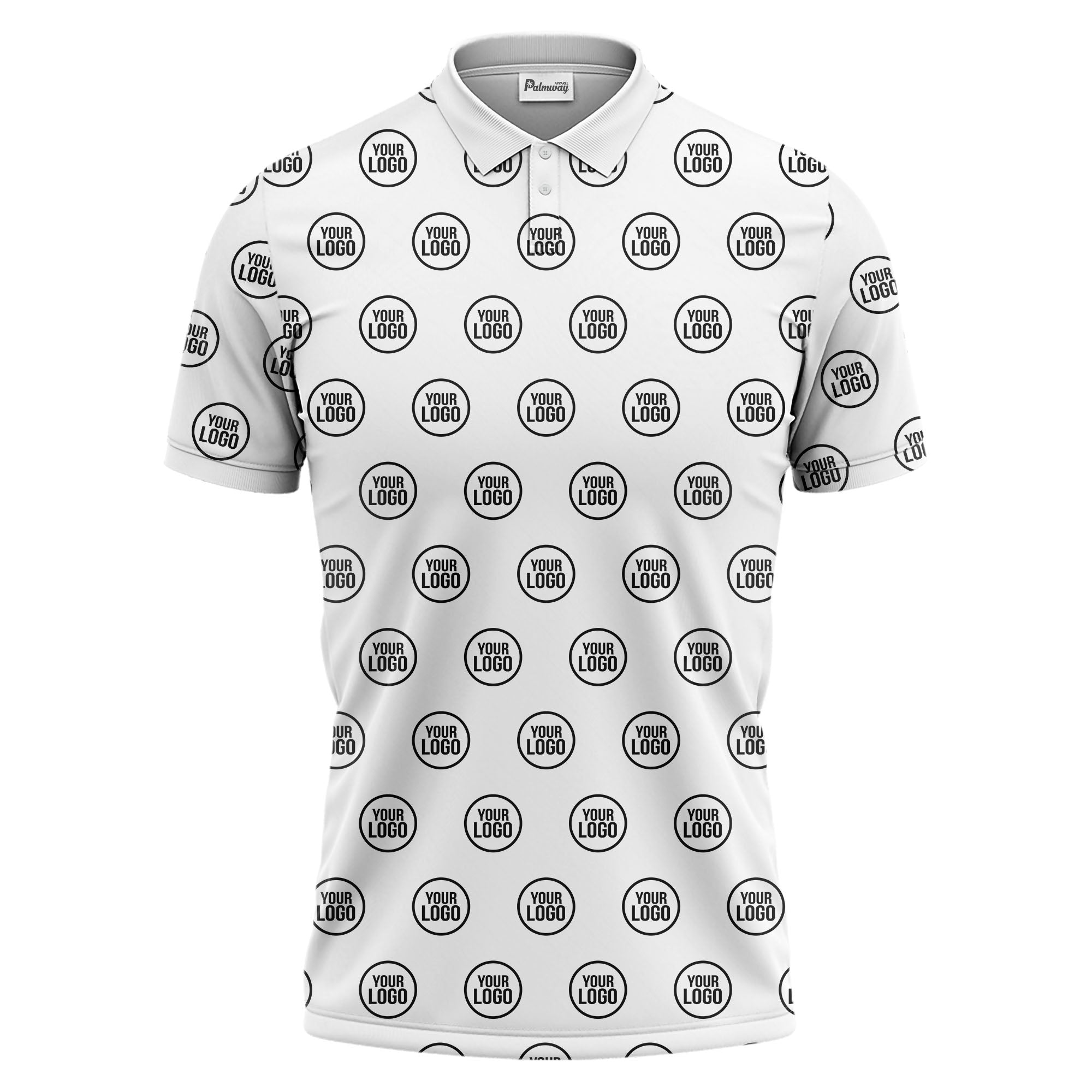 custom geometric circles logo polo shirt in red white black for men