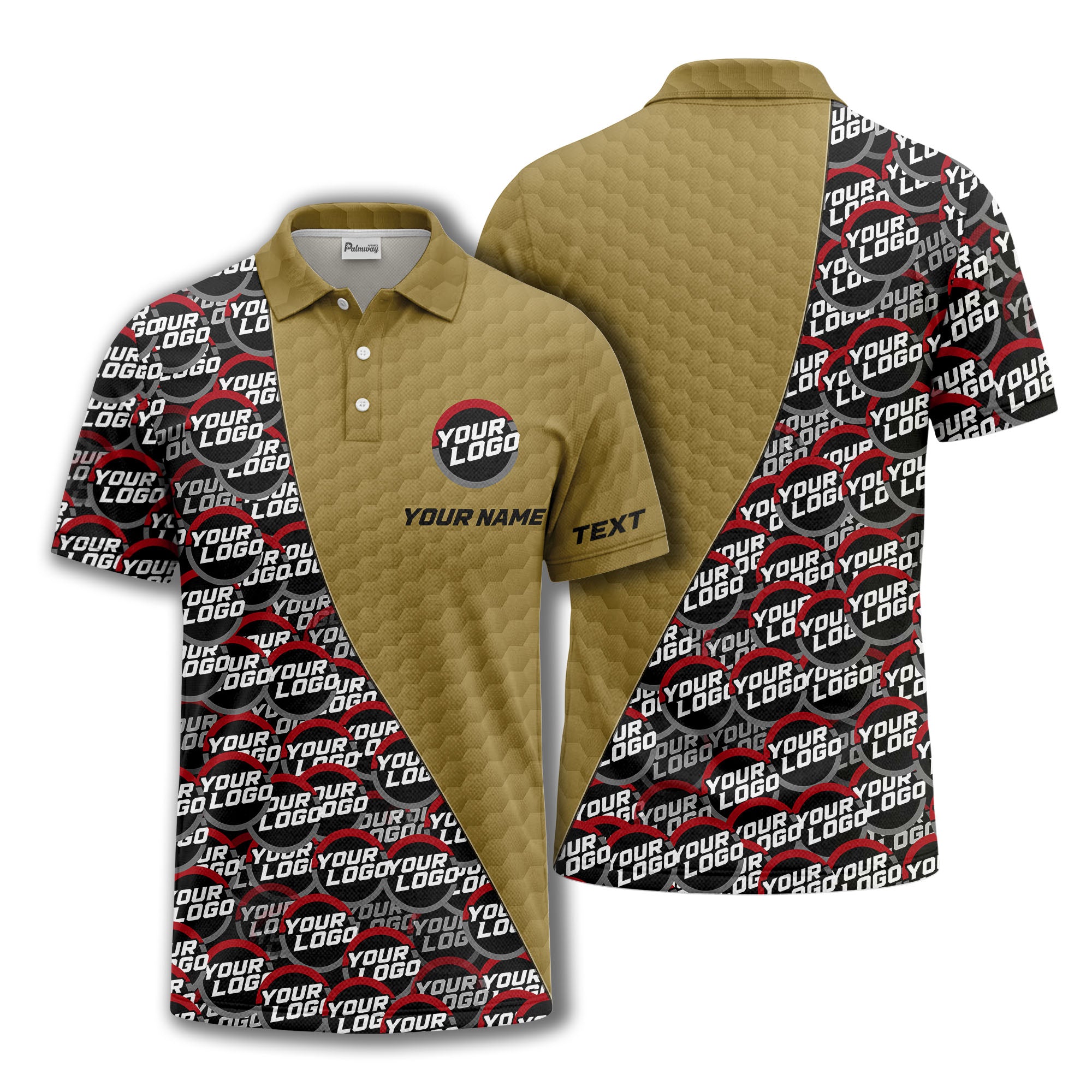 custom logo circles & hexagons grid polo shirt for men