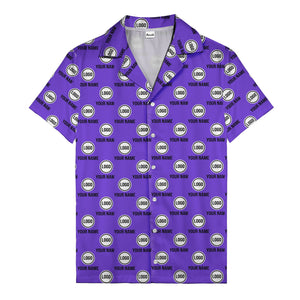 custom logo & name repeat pattern black hawaiian shirt for men