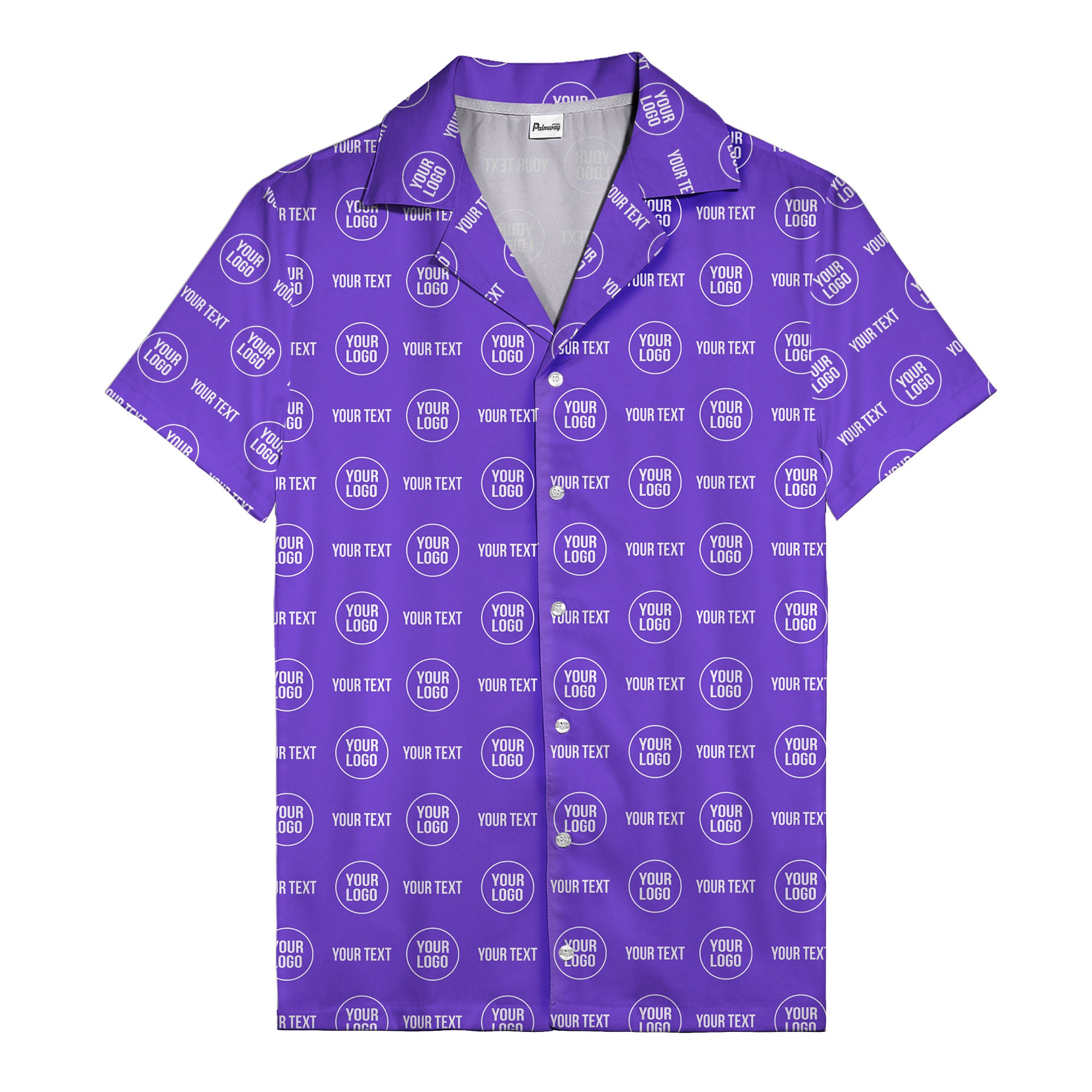 custom logo & text repeat pattern black hawaiian shirt for men