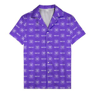 custom logo & text repeat pattern black hawaiian shirt for men