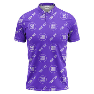 custom logo & text repeat pattern black personalized polo shirt for men