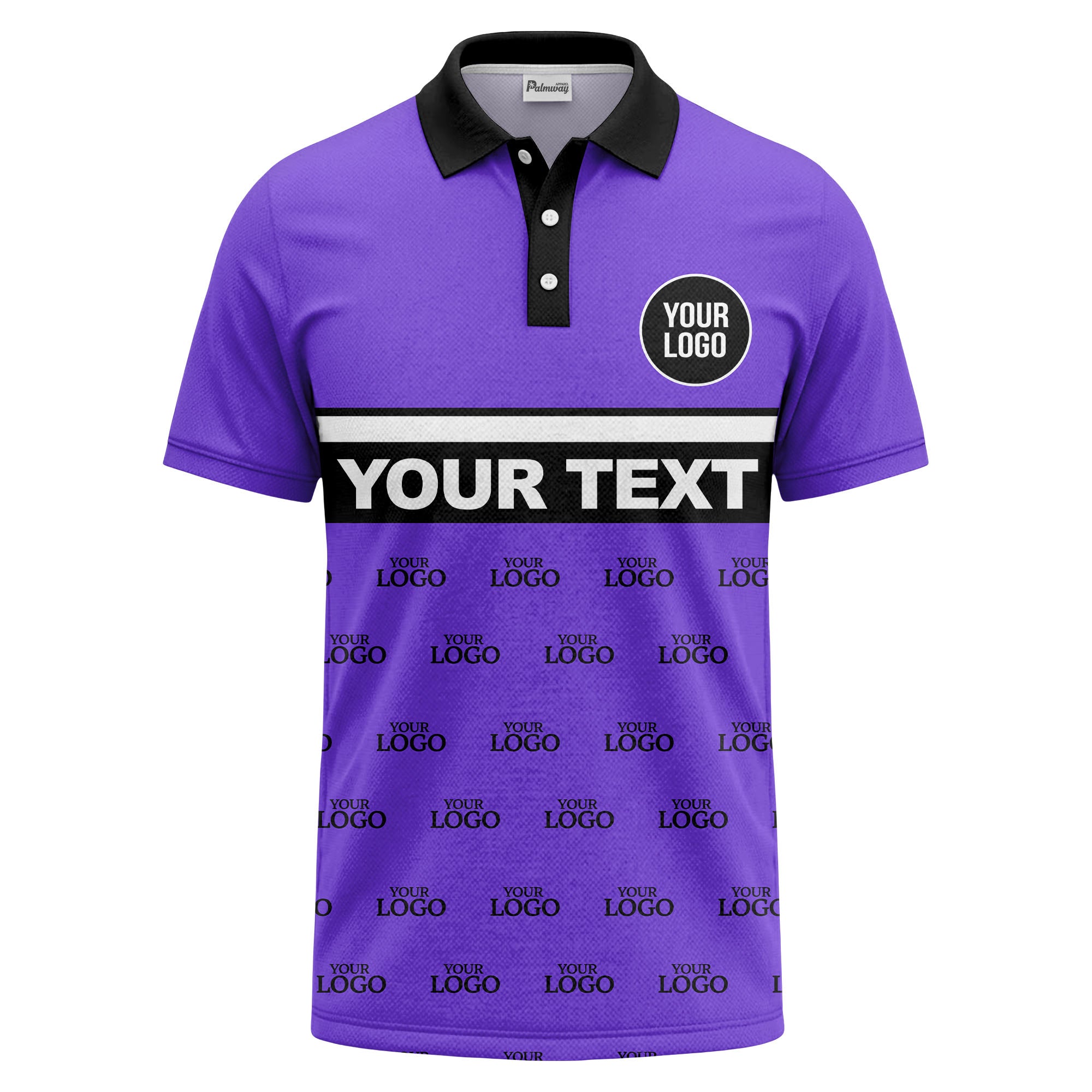 custom monogram logo repeat & text banner all over polo shirt