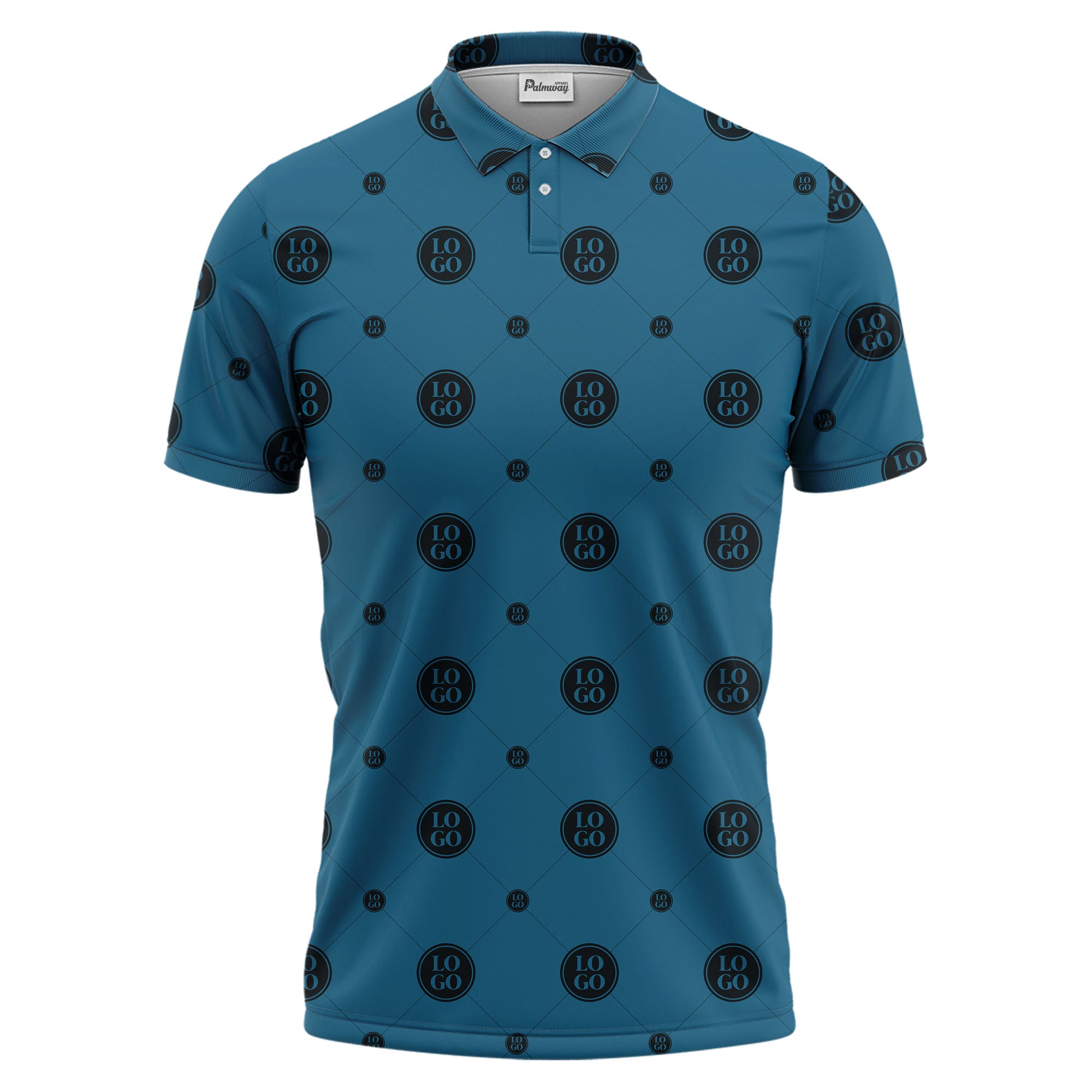 geometric logo repeating polo hawaiian shirt