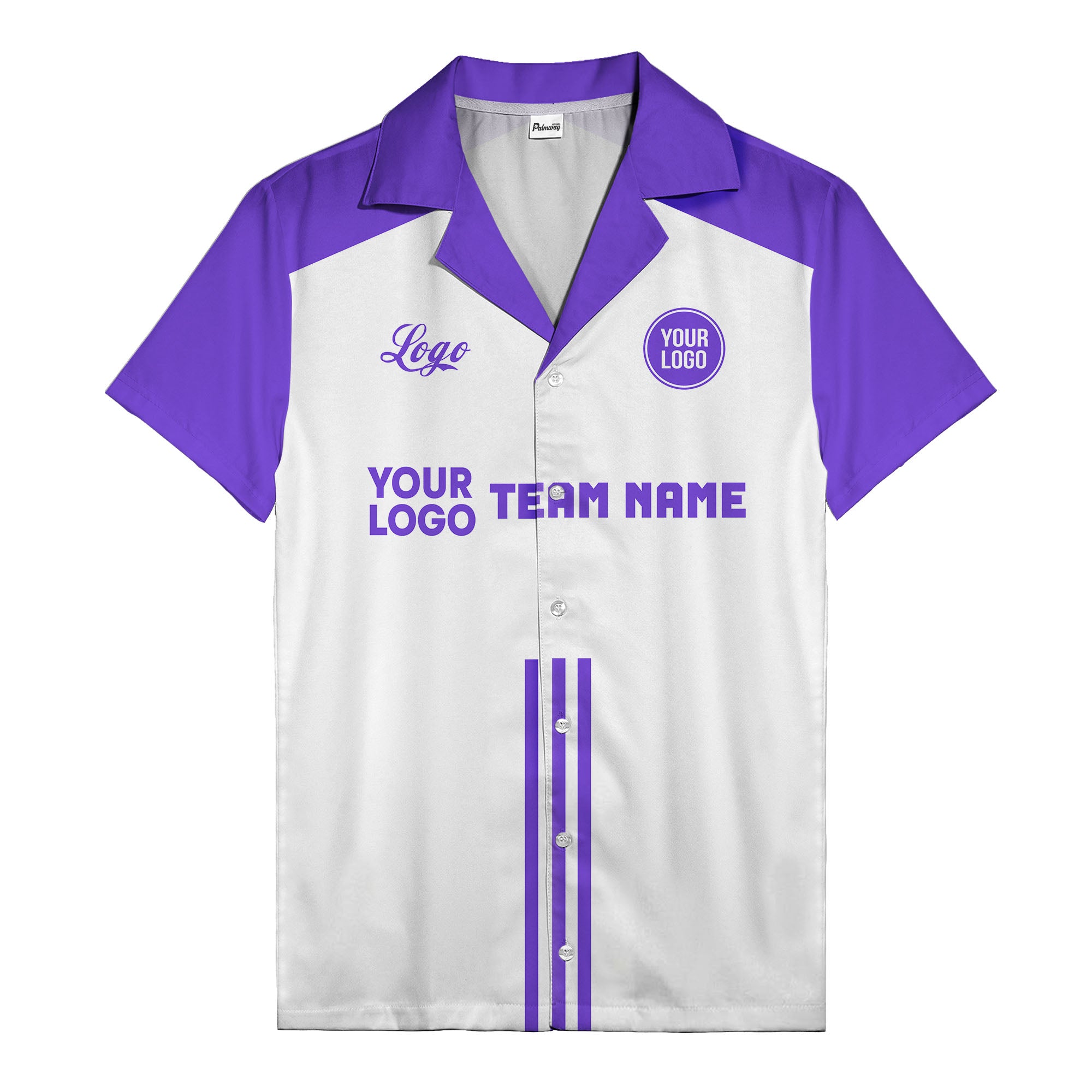 customizable black white bowling team logo & name hawaiian shirt for men