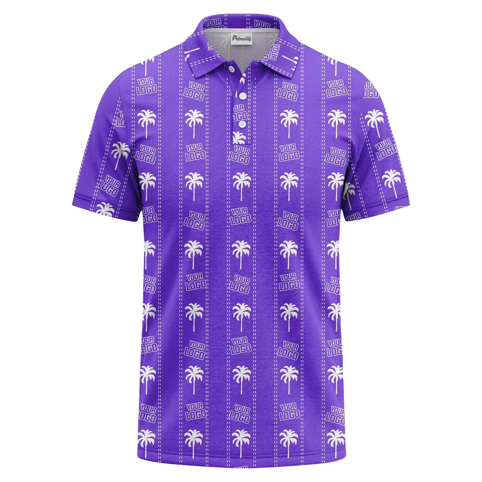 customizable palm trees & logo repeat graphic black white polo shirt