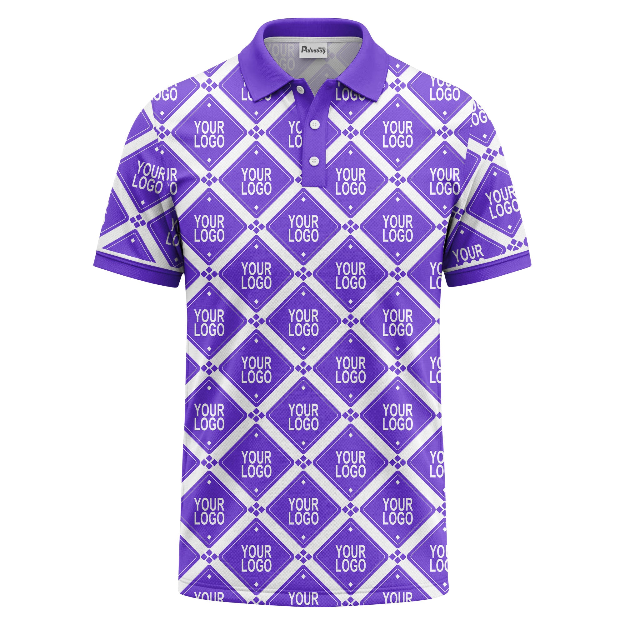 diamond grid logo repeat all over print polo shirt