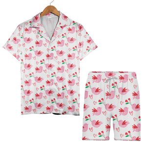 Doodle Art Hearts Hawaiian Shirt in Baby Blue with Coral and Pink Accents