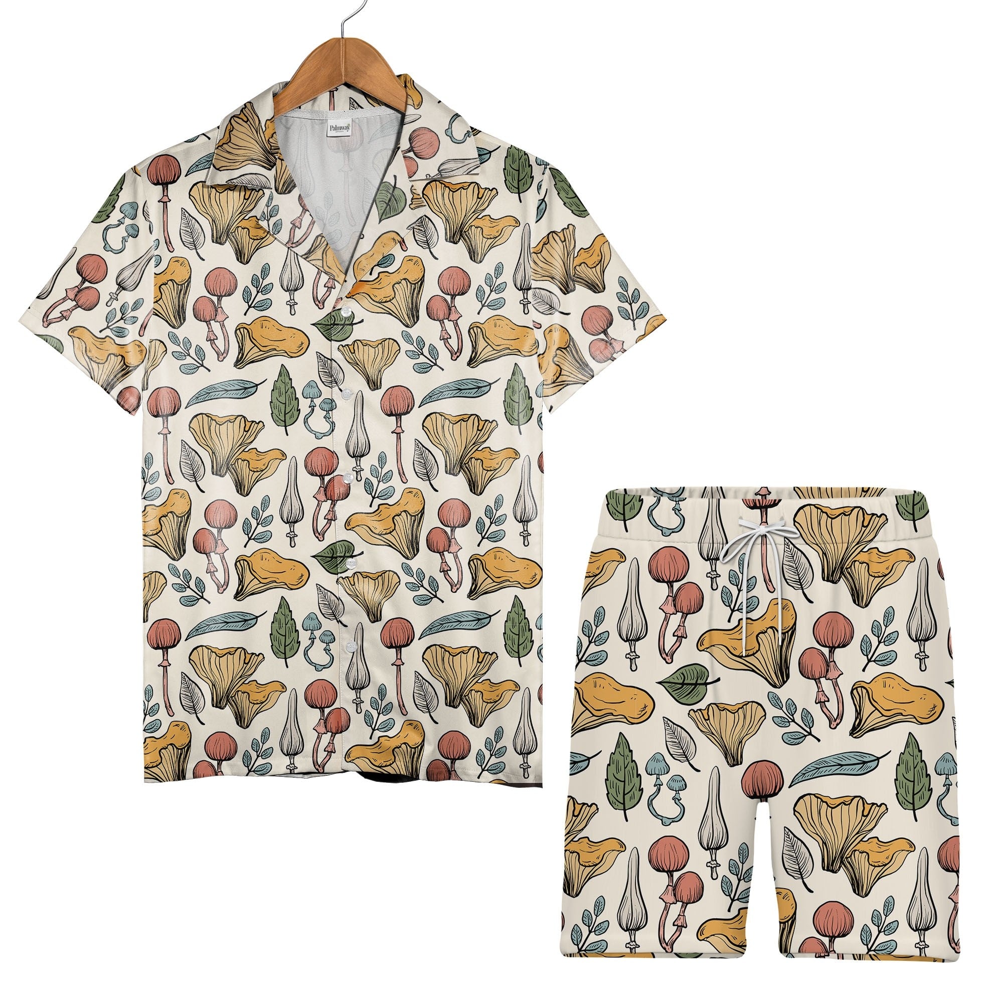 Dusty Rose Botanical Forest Mushroom Hawaiian Shirt Hand Drawn