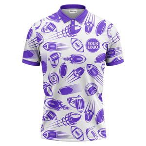 dynamic footballs & speed lines graphic black white sports polo shirt
