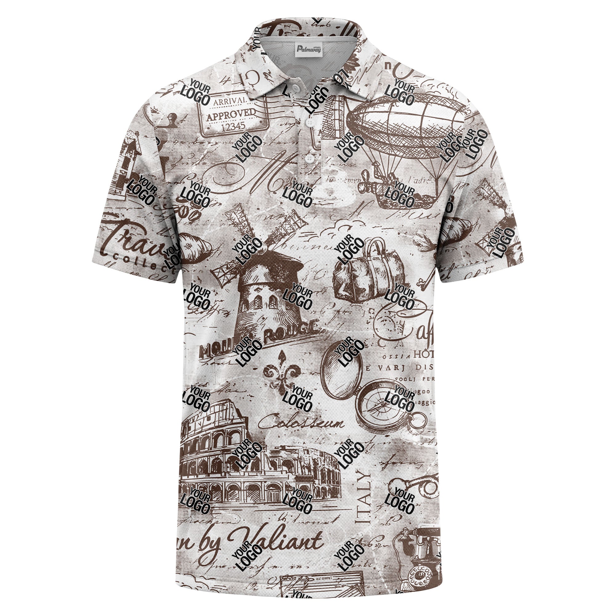 eiffel tower & airship sketched landmark polo shirt for men