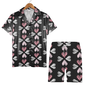 Elegant Bows and Hearts Hawaiian Shirt with Floral Branches in Dusty Rose