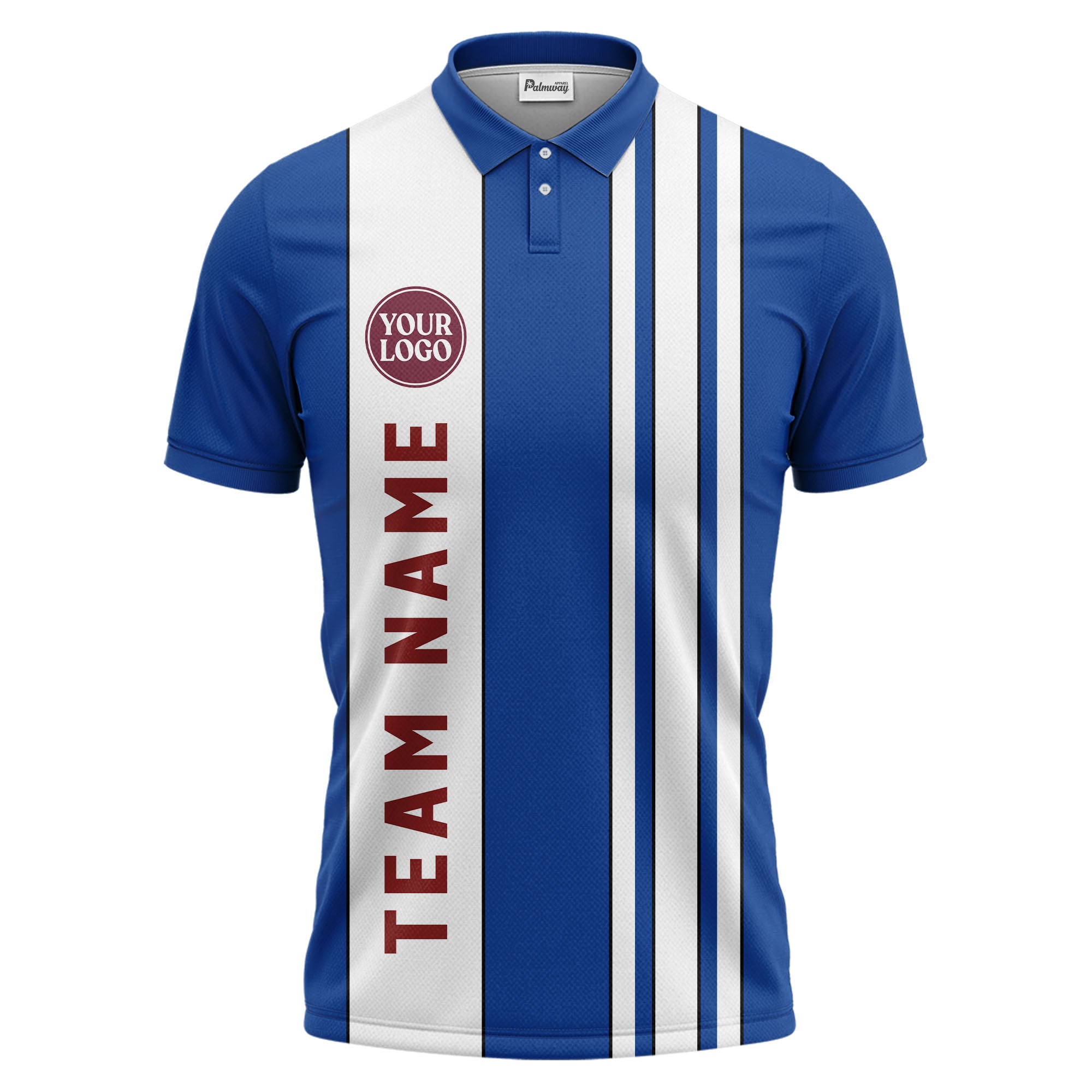 Geometric Maroon Black White Striped Team Polo Shirt With Custom Text Panel