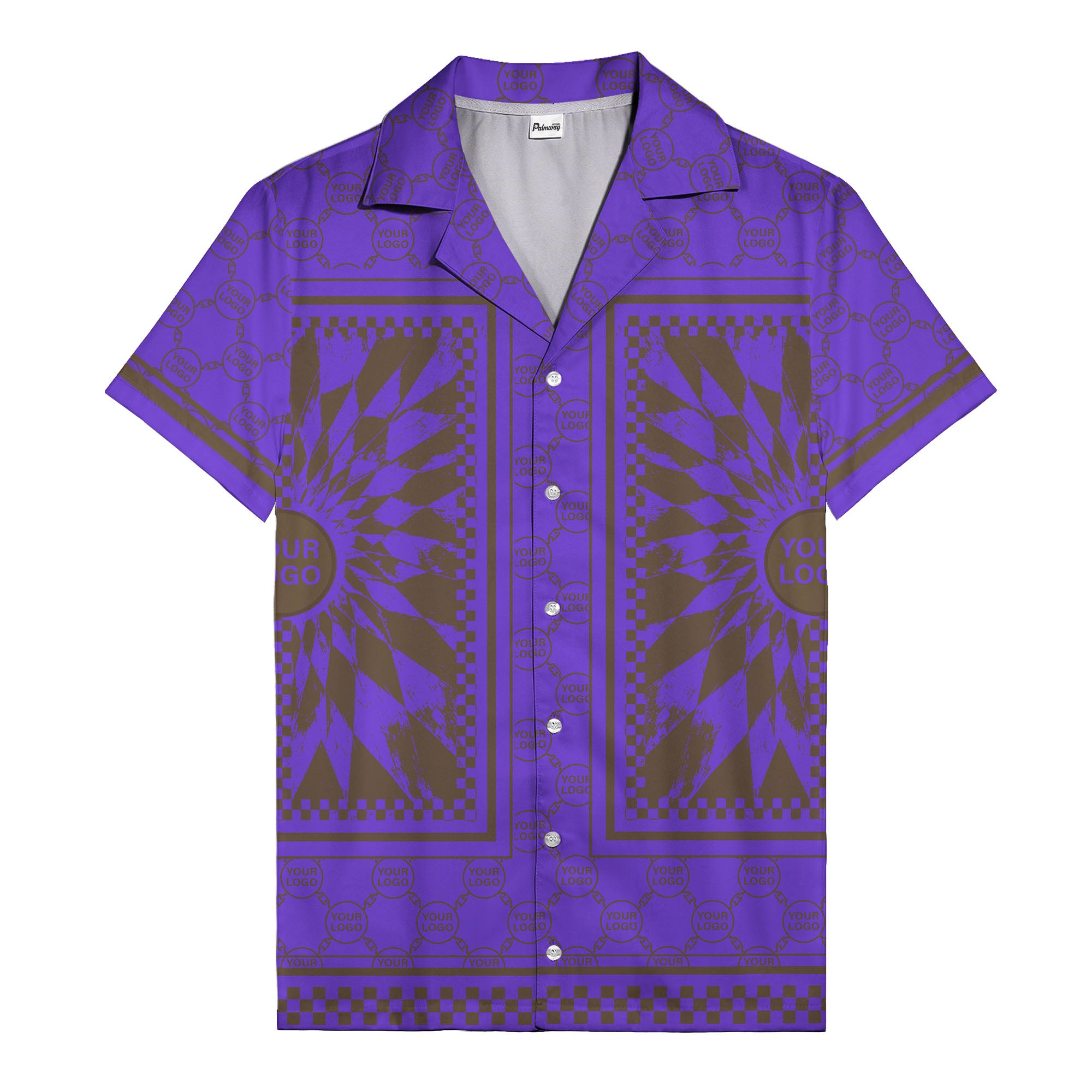 geometric palm leaves checkerboard border hawaiian shirt for men