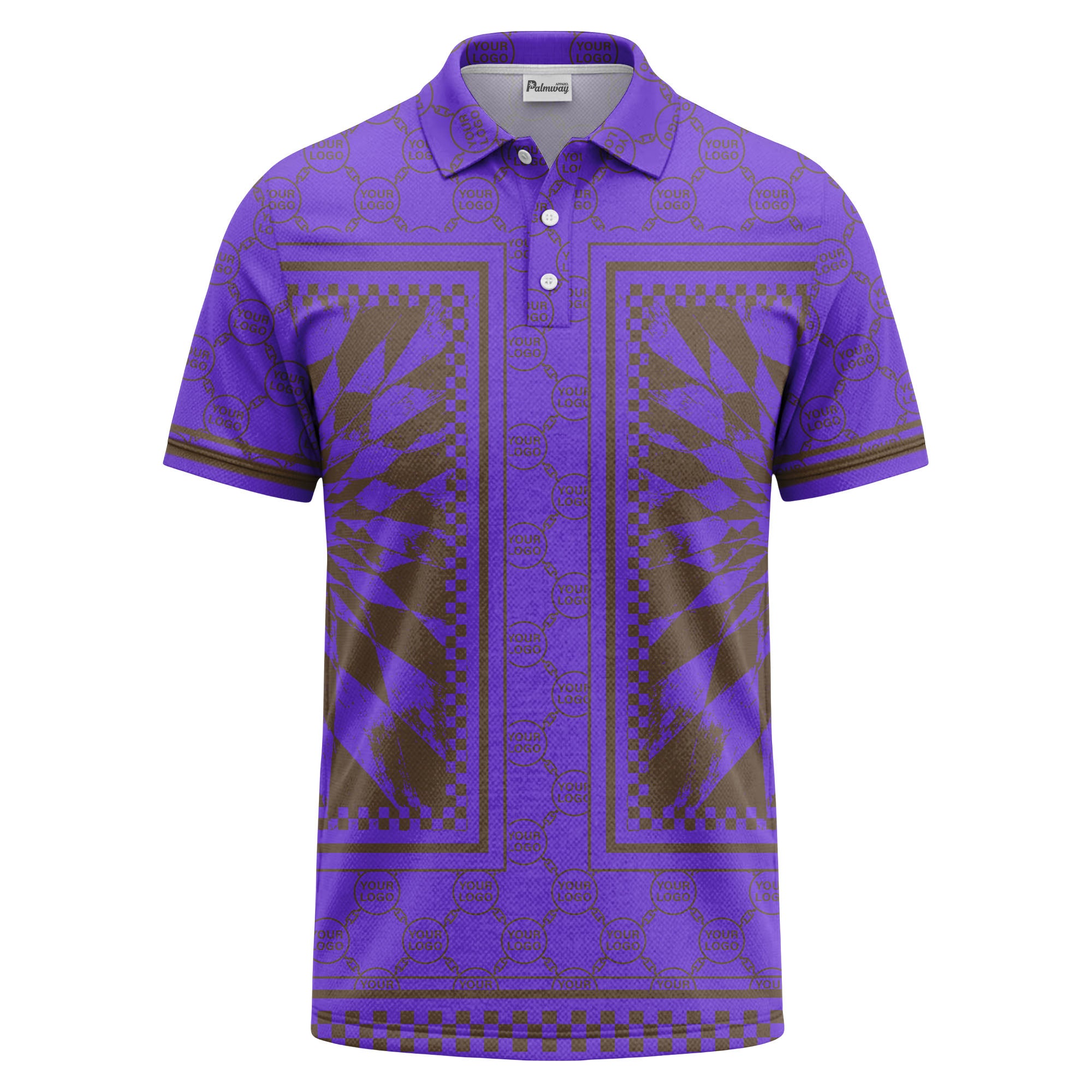 geometric palm leaves checkerboard border polo shirt