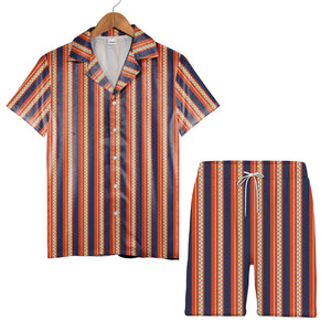 Geometric Triangle Stripe Hawaiian Shirt Navy Burnt Orange White